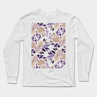 Watercolor flower bouquet pattern - beige and ultra violet Long Sleeve T-Shirt